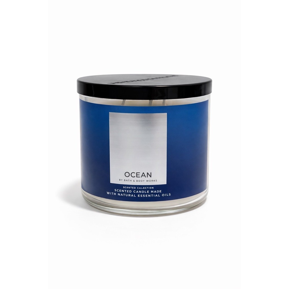 Bath & Body Works Ocean 3 Wick Candle Mens Shop Blue Cypress Vetiver Coastal Air